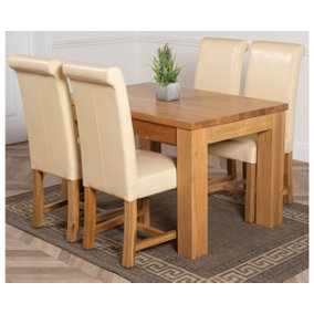 Dakota 127 x 82 cm Chunky Oak Small Dining Table and 4 Chairs Dining Set with Washington Ivory Leather Chairs