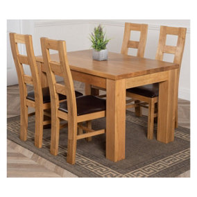 Dakota 127 x 82 cm Chunky Oak Small Dining Table and 4 Chairs Dining Set with Yale Chairs