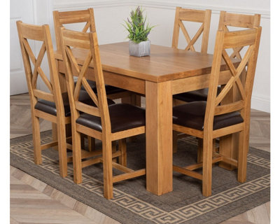 Dakota 127 x 82 cm Chunky Oak Small Dining Table and 6 Chairs Dining ...