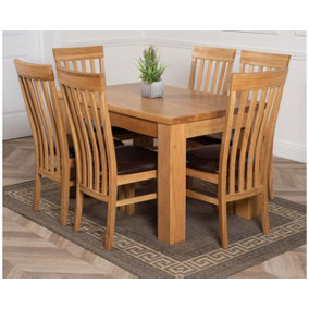 Dakota 127 x 82 cm Chunky Oak Small Dining Table and 6 Chairs Dining Set with Harvard Chairs