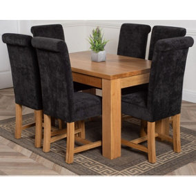 Dakota 127 x 82 cm Chunky Oak Small Dining Table and 6 Chairs Dining Set with Washington Black Fabric Chairs