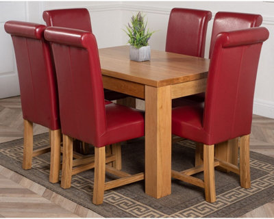 Dakota 127 x 82 cm Chunky Oak Small Dining Table and 6 Chairs Dining Set with Washington Burgundy Leather Chairs