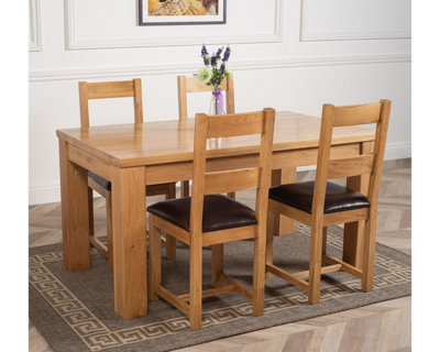 Dakota 152 x 87 cm Chunky Medium Oak Dining Table and 4 Chairs Dining Set with Lincoln Chairs