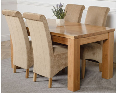 Dakota 152 x 87 cm Chunky Medium Oak Dining Table and 4 Chairs Dining Set with Montana Beige Fabric Chairs
