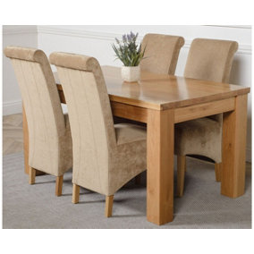 Dakota 152 x 87 cm Chunky Medium Oak Dining Table and 4 Chairs Dining Set with Montana Beige Fabric Chairs