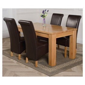 Dakota 152 x 87 cm Chunky Medium Oak Dining Table and 4 Chairs Dining Set with Montana Brown Leather Chairs