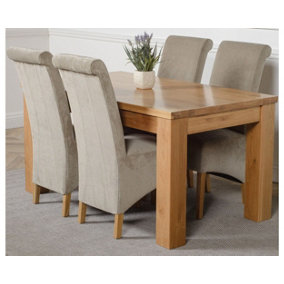 Dakota 152 x 87 cm Chunky Medium Oak Dining Table and 4 Chairs Dining Set with Montana Grey Fabric Chairs