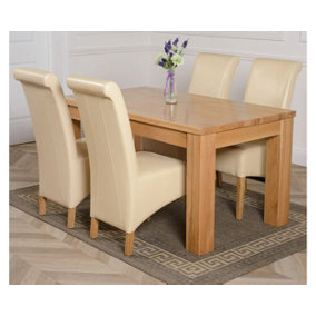 Dakota 152 x 87 cm Chunky Medium Oak Dining Table and 4 Chairs Dining Set with Montana Ivory Leather Chairs