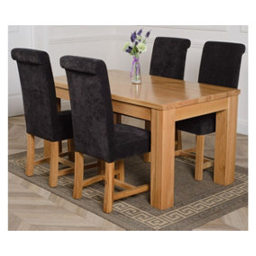 Dakota 152 x 87 cm Chunky Medium Oak Dining Table and 4 Chairs Dining Set with Washington Black Fabric Chairs