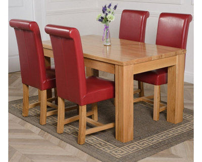 Dakota 152 x 87 cm Chunky Medium Oak Dining Table and 4 Chairs Dining Set with Washington Burgundy Leather Chairs