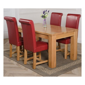 Dakota 152 x 87 cm Chunky Medium Oak Dining Table and 4 Chairs Dining Set with Washington Burgundy Leather Chairs