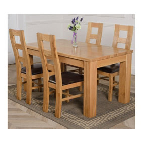 Dakota 152 x 87 cm Chunky Medium Oak Dining Table and 4 Chairs Dining Set with Yale Chairs