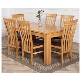 Dakota 152 x 87 cm Chunky Medium Oak Dining Table and 6 Chairs Dining Set with Harvard Chairs