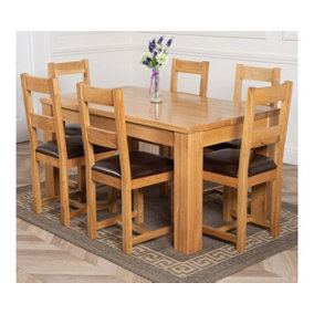 Dakota 152 x 87 cm Chunky Medium Oak Dining Table and 6 Chairs Dining Set with Lincoln Chairs