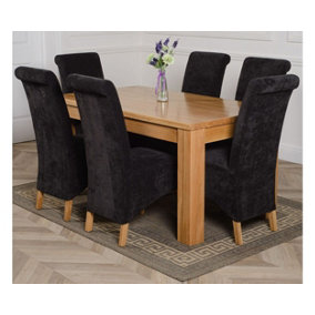 Dakota 152 x 87 cm Chunky Medium Oak Dining Table and 6 Chairs Dining Set with Montana Black Fabric Chairs