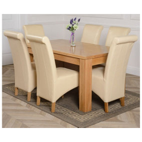 Dakota 152 x 87 cm Chunky Medium Oak Dining Table and 6 Chairs Dining Set with Montana Ivory Leather Chairs