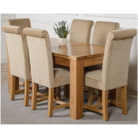 Dakota 152 x 87 cm Chunky Medium Oak Dining Table and 6 Chairs Dining Set with Washington Beige Fabric Chairs