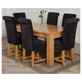 Dakota 152 x 87 cm Chunky Medium Oak Dining Table and 6 Chairs Dining Set with Washington Black Fabric Chairs