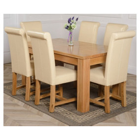 Dakota 152 x 87 cm Chunky Medium Oak Dining Table and 6 Chairs Dining Set with Washington Ivory Leather Chairs