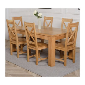 Dakota 182 x 92 cm Chunky Oak Large Dining Table and 6 Chairs Dining Set with Berkeley Chairs