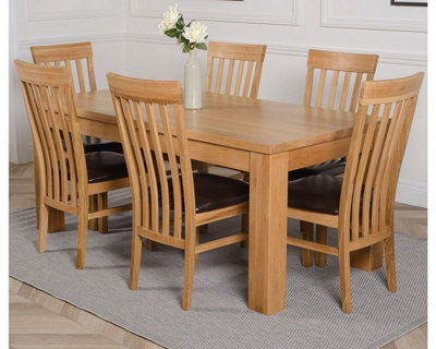 Dakota 182 x 92 cm Chunky Oak Large Dining Table and 6 Chairs Dining ...