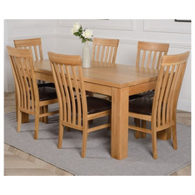 Dakota 182 x 92 cm Chunky Oak Large Dining Table and 6 Chairs Dining Set with Harvard Chairs