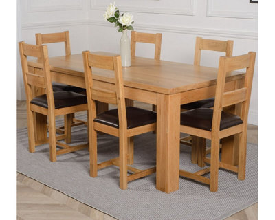 Dakota 182 x 92 cm Chunky Oak Large Dining Table and 6 Chairs Dining ...