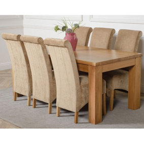 Dakota 182 x 92 cm Chunky Oak Large Dining Table and 6 Chairs Dining Set with Montana Beige Fabric Chairs