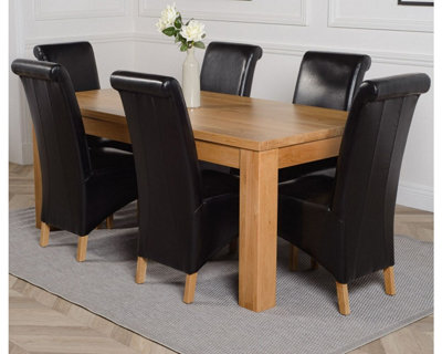 Dakota 182 x 92 cm Chunky Oak Large Dining Table and 6 Chairs Dining ...