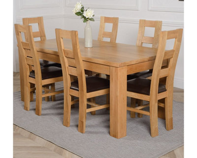Dakota 182 x 92 cm Chunky Oak Large Dining Table and 6 Chairs Dining ...