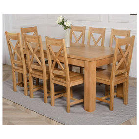 Dakota 182 x 92 cm Chunky Oak Large Dining Table and 8 Chairs Dining Set with Berkeley Chairs