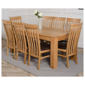 Dakota 182 x 92 cm Chunky Oak Large Dining Table and 8 Chairs Dining Set with Harvard Chairs