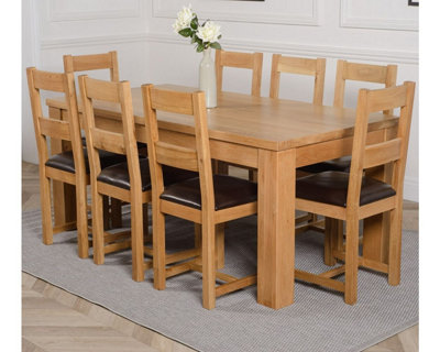 Dakota 182 x 92 cm Chunky Oak Large Dining Table and 8 Chairs Dining ...