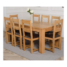 Dakota 182 x 92 cm Chunky Oak Large Dining Table and 8 Chairs Dining Set with Lincoln Chairs