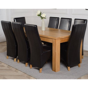 Dakota 182 x 92 cm Chunky Oak Large Dining Table and 8 Chairs Dining Set with Lola Black Leather Chairs