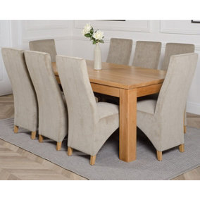 Dakota 182 x 92 cm Chunky Oak Large Dining Table and 8 Chairs Dining Set with Lola Grey Fabric Chairs