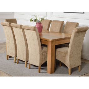 Dakota 182 x 92 cm Chunky Oak Large Dining Table and 8 Chairs Dining Set with Montana Beige Fabric Chairs