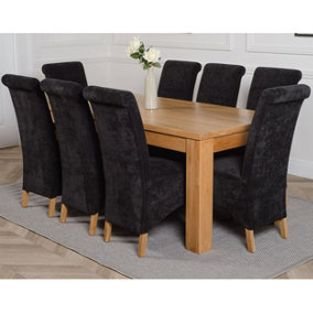 Dakota 182 x 92 cm Chunky Oak Large Dining Table and 8 Chairs Dining Set with Montana Black Fabric Chairs