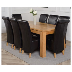 Dakota 182 x 92 cm Chunky Oak Large Dining Table and 8 Chairs Dining Set with Montana Black Leather Chairs