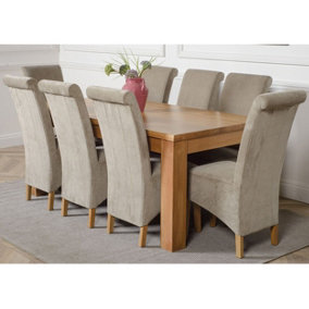 Dakota 182 x 92 cm Chunky Oak Large Dining Table and 8 Chairs Dining Set with Montana Grey Fabric Chairs