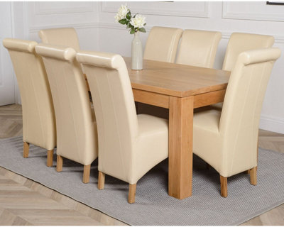 Dakota 182 x 92 cm Chunky Oak Large Dining Table and 8 Chairs Dining Set with Montana Ivory Leather Chairs