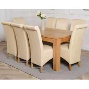 Dakota 182 x 92 cm Chunky Oak Large Dining Table and 8 Chairs Dining Set with Montana Ivory Leather Chairs