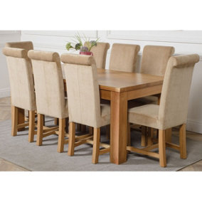 Dakota 182 x 92 cm Chunky Oak Large Dining Table and 8 Chairs Dining Set with Washington Beige Fabric Chairs
