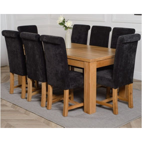 Dakota 182 x 92 cm Chunky Oak Large Dining Table and 8 Chairs Dining Set with Washington Black Fabric Chairs