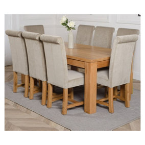 Dakota 182 x 92 cm Chunky Oak Large Dining Table and 8 Chairs Dining Set with Washington Grey Fabric Chairs