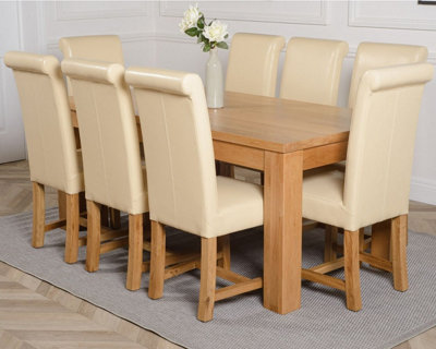 Dakota 182 x 92 cm Chunky Oak Large Dining Table and 8 Chairs Dining Set with Washington Ivory Leather Chairs