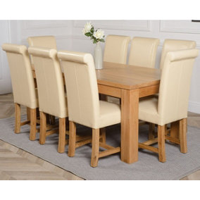 Dakota 182 x 92 cm Chunky Oak Large Dining Table and 8 Chairs Dining Set with Washington Ivory Leather Chairs