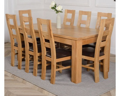 Dakota 182 x 92 cm Chunky Oak Large Dining Table and 8 Chairs Dining ...