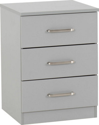 Dakota 3 Drawer Bedside Light Grey Metal Drawer Runners and Handles