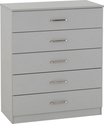 Dakota 5 Drawer Chest of Drawers Light Grey Metal Drawer Runners and Handles